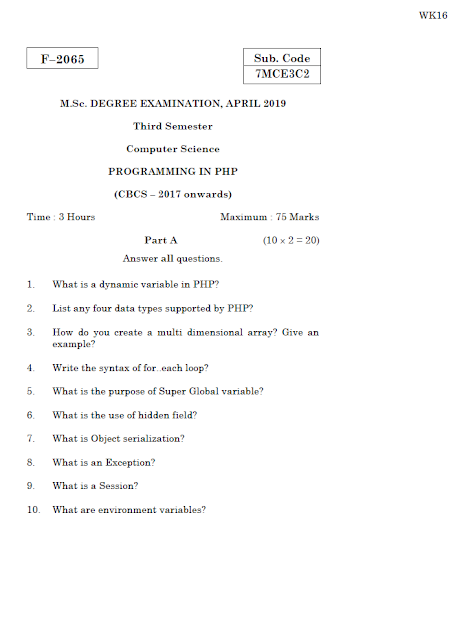 Alagappa University M.Sc.,(CS)- PROGRAMMING IN PHP APRIL 2019 Question ...
