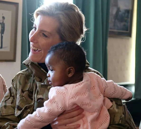 Countess Sophie wore a military style jacket, wore a pair of sand coloured trousers which complemented her camouflage jacket worn especially for the occasion