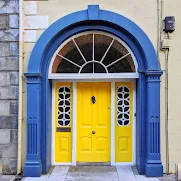 Yellow and Blue Georgian Door in Clonakilty West Cork