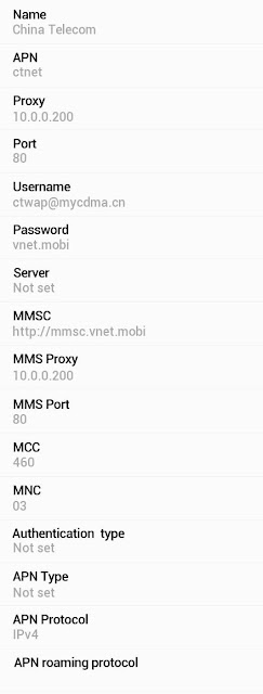 China Telecom 4G APN Settings for Android HTC Galaxy Nexus Motorola