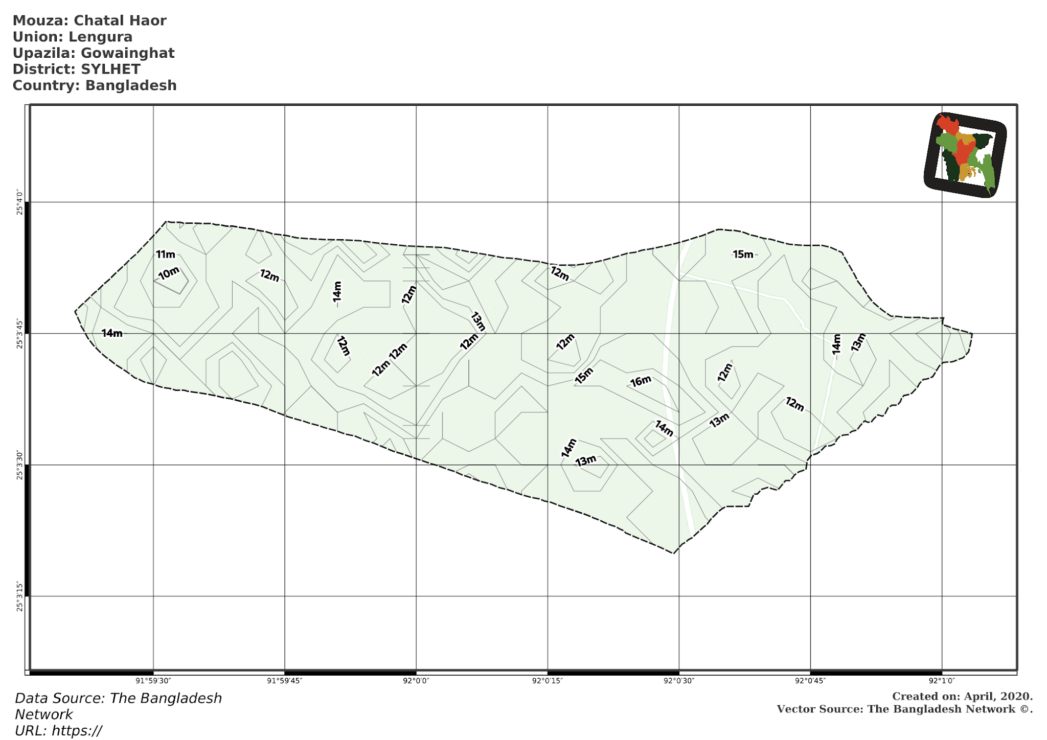 Map of Chatal Haor Mouza of Gowainghat Upazila, SYLHET, Bangladesh.
