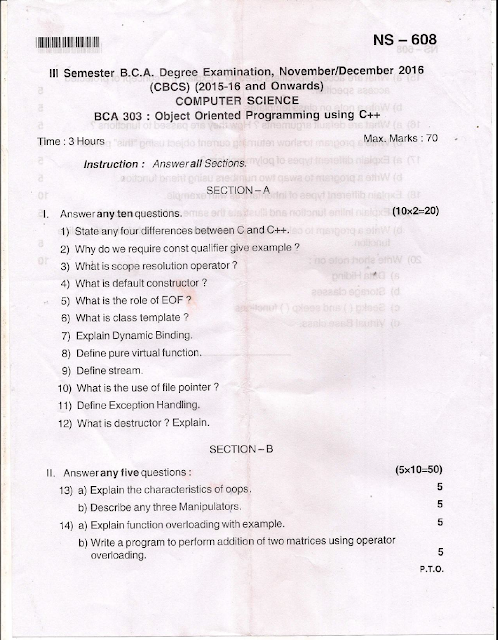 Bangalore University b.c.a. Computer Science bca 303 : Object Oriented ...