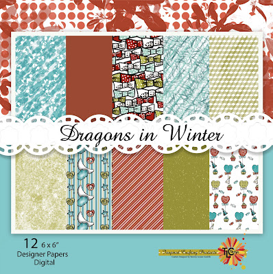 This is the TLC Designs Digital paper pack that coordinated perfectly with the Dragon Stamps from TLC Designs paper crafting store.  The color pallet is turquois and lime greens with a splended burnt orange/red.  The best non traditional holiday paper pack