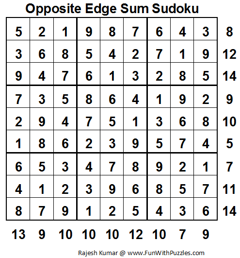 Opposite Edge Sum Sudoku (Fun With Sudoku #30) Solution