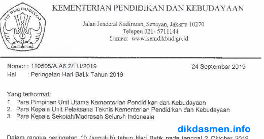 Se Mendikbud Tentang Peringatan Hari Batik Tahun 2019