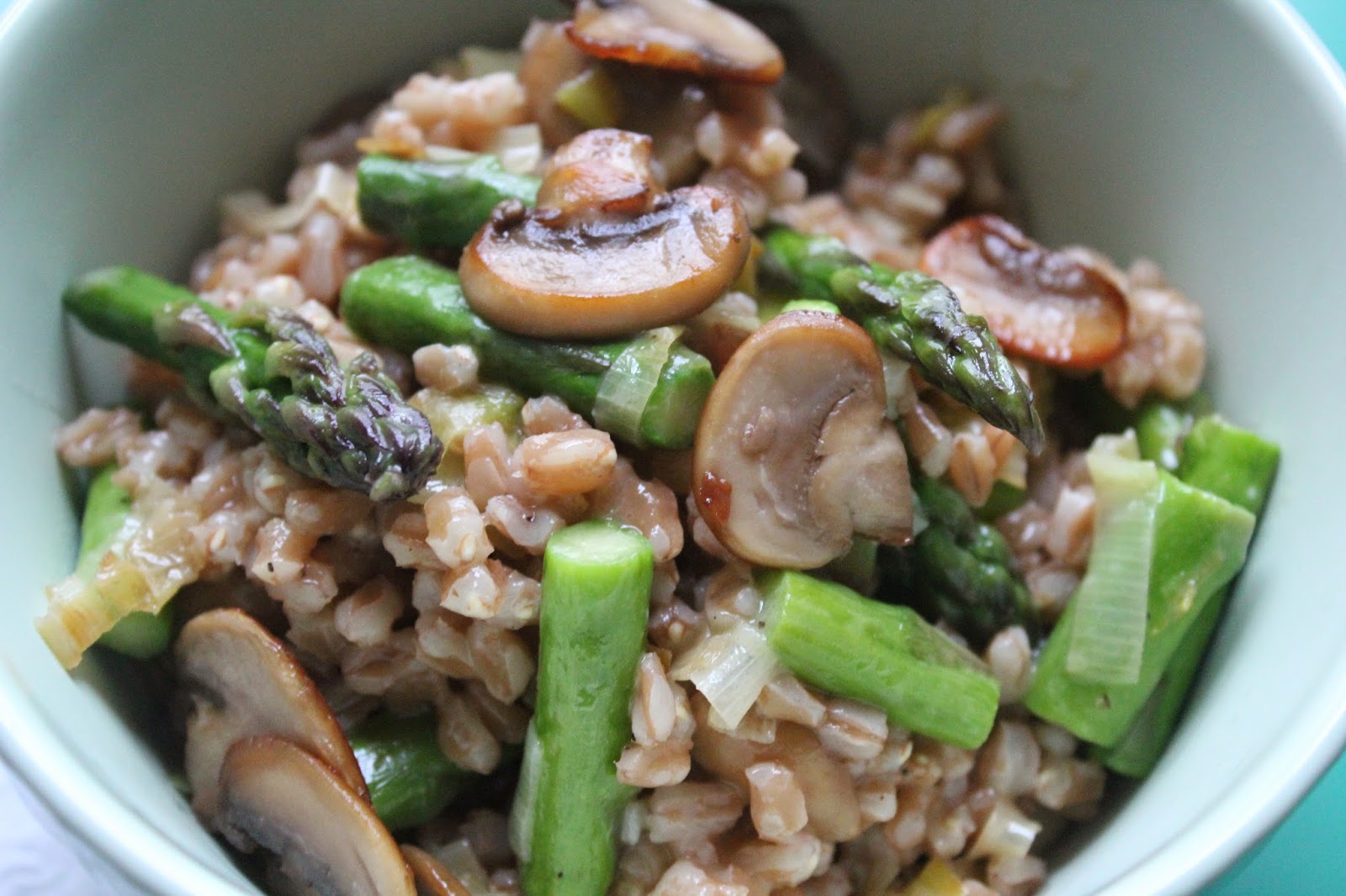 Delicious Dishings Farro "Risotto" With Mushrooms, Asparagus, And Goat