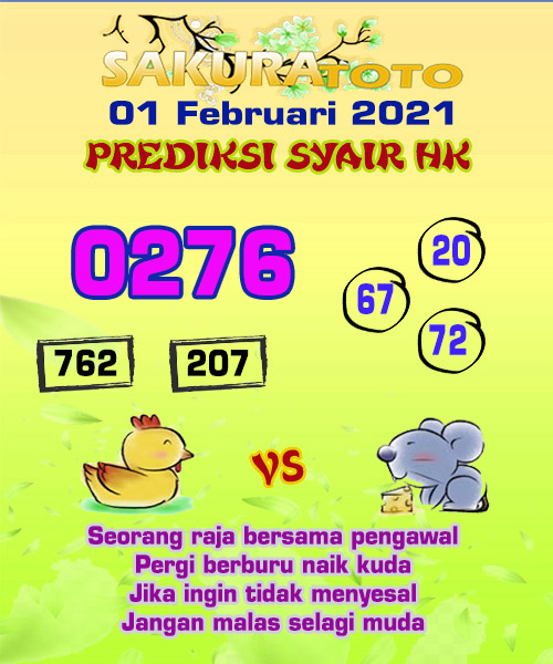 Perkiraan HK Senin 01 Februari 2021