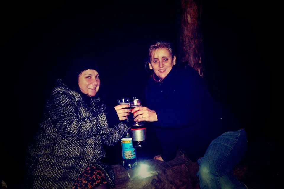 New Years Woods Champagne Bubbly Two Glasses Friends New Years Woods Champagne Bubbly Two Glasses Friends