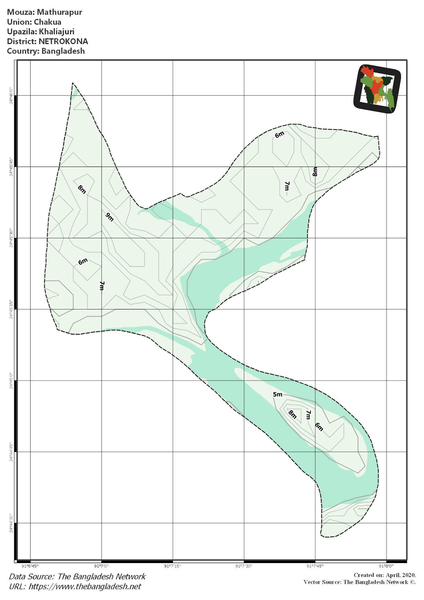Map of Mathurapur Mouza of Khaliajuri Upazila, NETROKONA, Bangladesh.