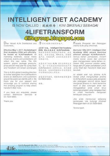 Intelligent Diet Academy (IDA) Kini Dikenali Sebagai 4LifeTransform foto Intelligent Diet Academy (IDA) Kini Dikenali Sebagai 4LifeTransform