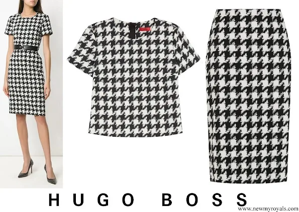 Queen Letizia wore HUGO BOSS Clady Houndstooth Top and Riami Houndstooth Pencil Skirt