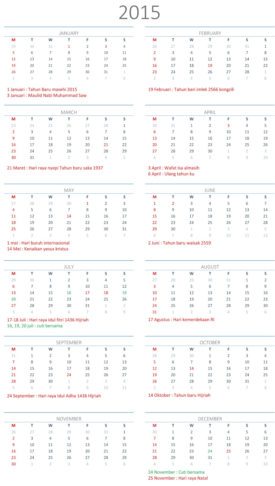 Kalender lengkap dengan hari libur nasional Cara membuat kalender Excel dan Photoshop