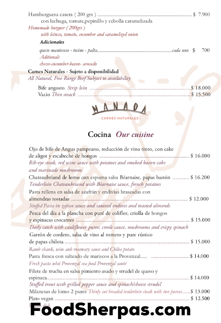 menu from Happening in Santiago, Chile