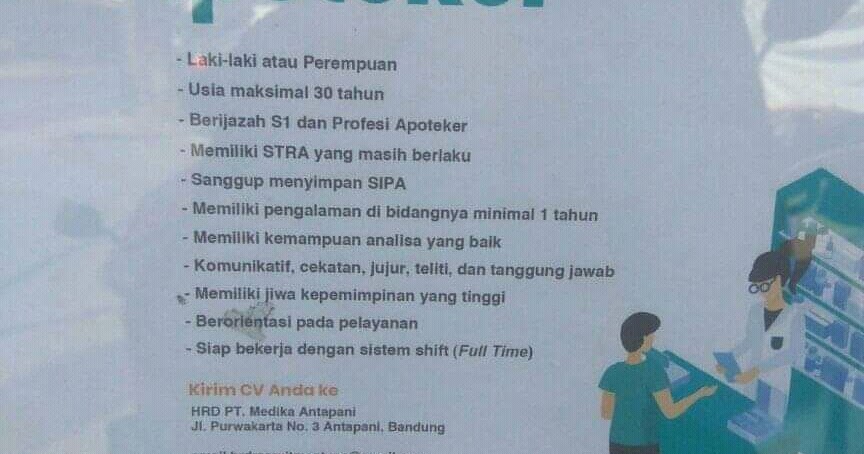 Lowongan Kerja Apoteker PT. Medika Antapani - INFO LOKER BDG