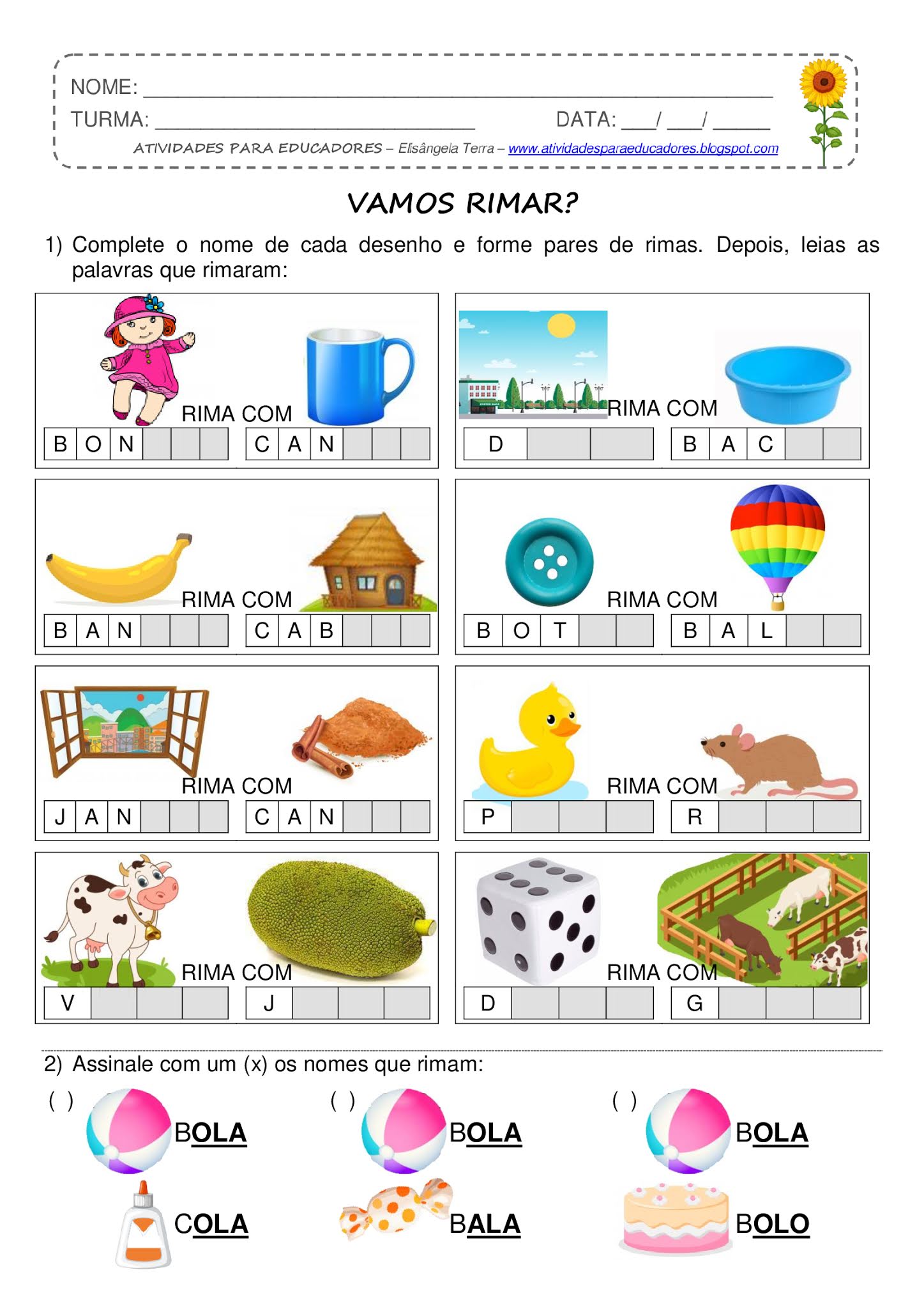 ATIVIDADES PARA EDUCADORES Vamos rimar?