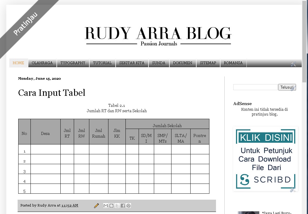 Input Tabel dari Word pada Blog