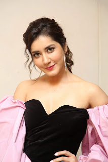 Raashi Khanna in a beautiful Sleeveless Black Deep neck Gown