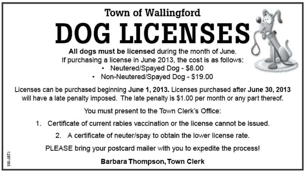 My Wallingford Dog Licenses are due in Wallingford all dogs must be
