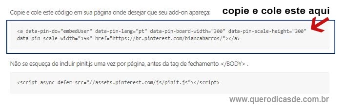 Adicionando o Pinterest na lateral do blog Adicionando o Pinterest no blog