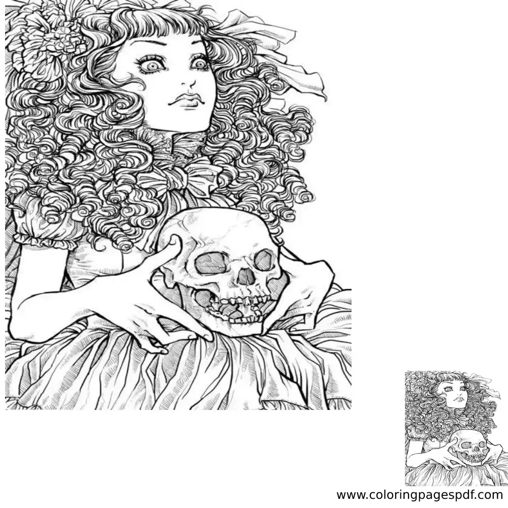 Coloring page of a scary girl