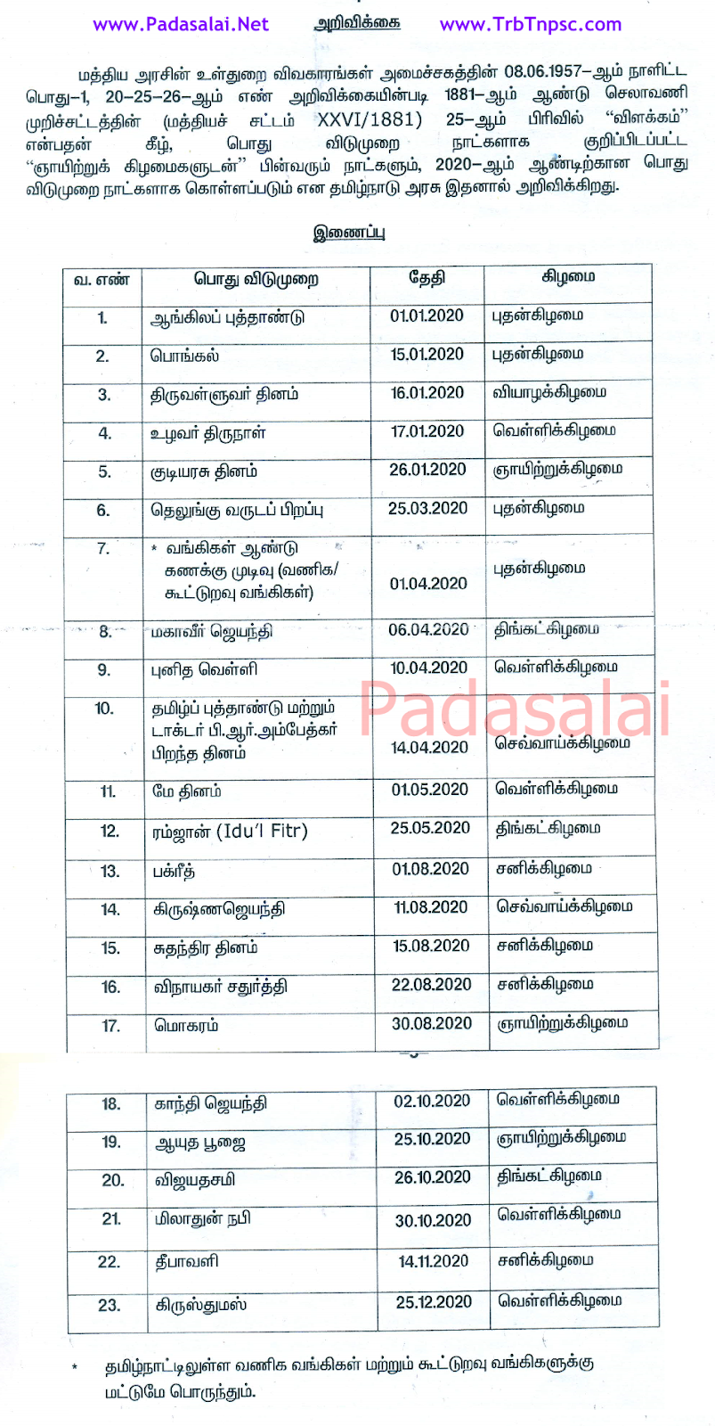 Pdf Tamil Nadu Government Holidays List 2021 Pdf Download Instapdf