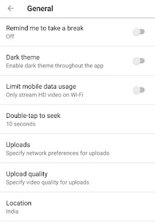 YouTube General settings
