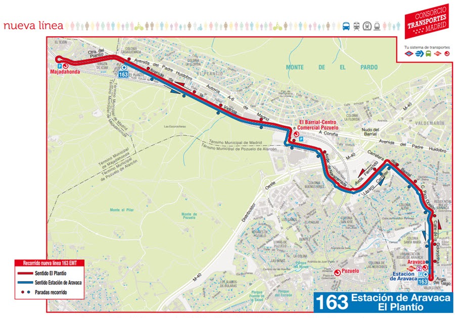 Recorrido de la nueva línea 163 de autobuses EMT 'Estación de Aravaca Recorrido de la nueva línea 163 de autobuses EMT 'Estación de Aravaca