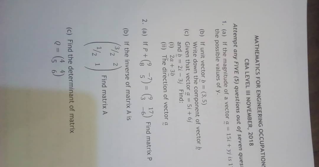 VETA PAST PAPERS AND LEARNING MATERIAL FOR ENGINEERING STUDENTS. MATHEMATICS FOR ENGINEERING