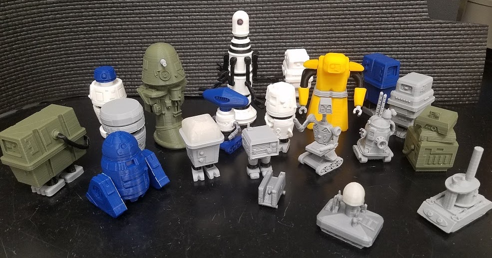 3-D PRINTED 3.75" SCALE STAR WARS DROIDS.