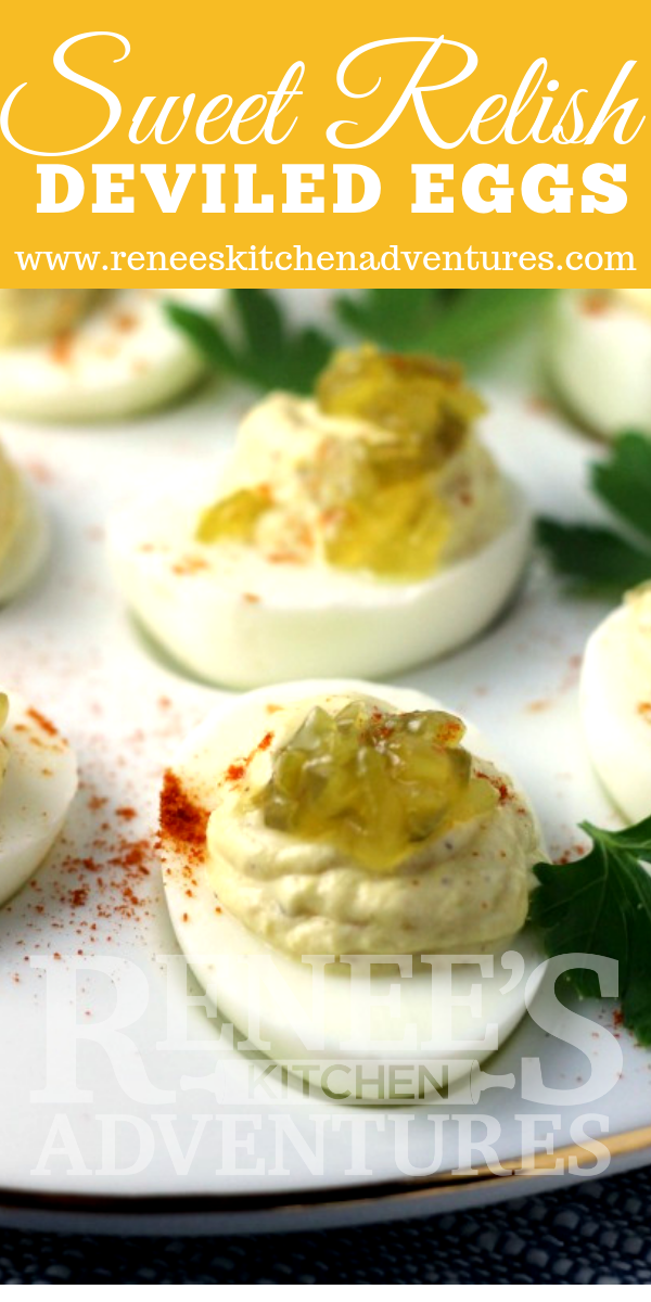 Sweet Relish Deviled Eggs by Renee's Kitchen Adventures pin for Pinterest