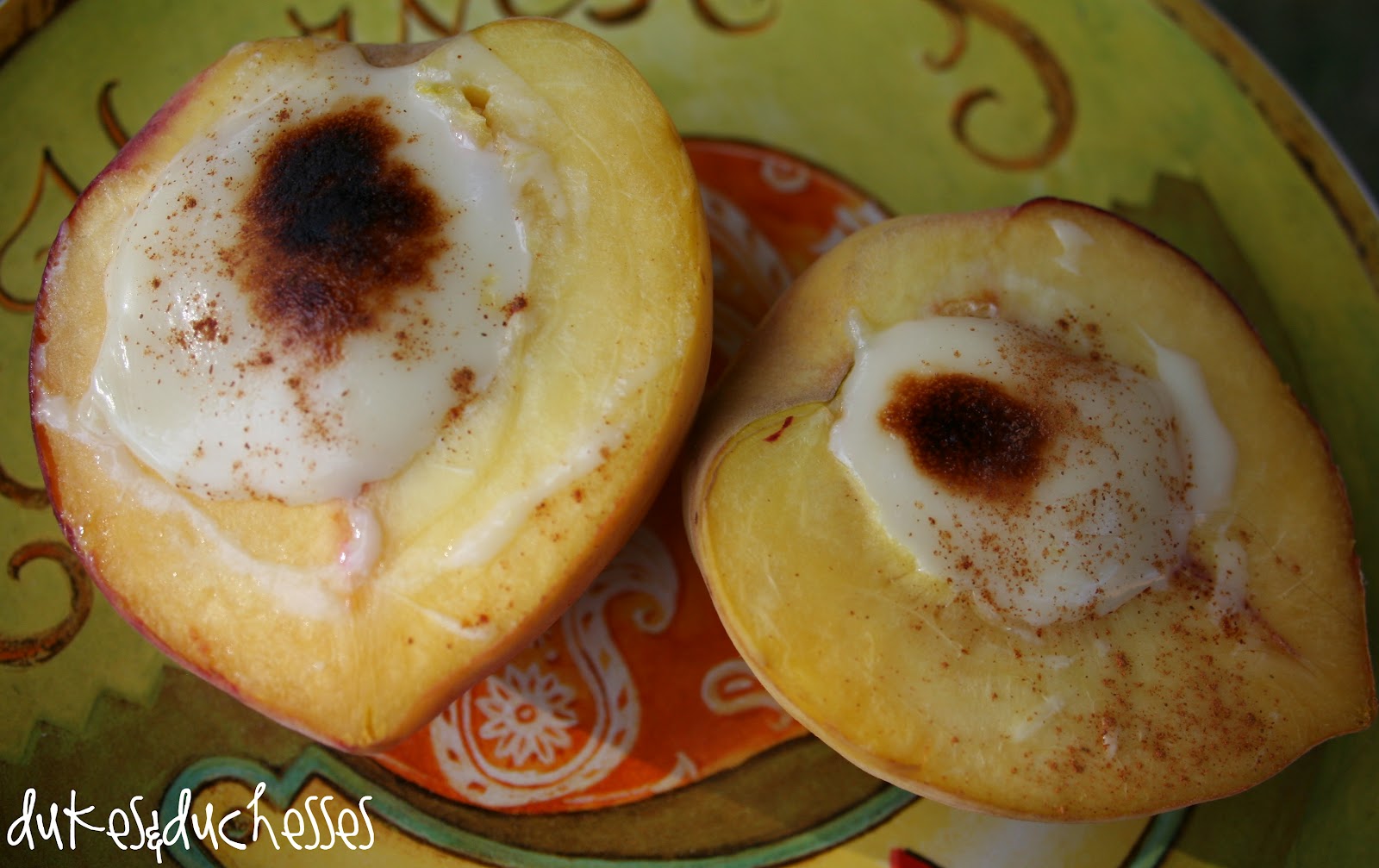 Broiled Cheesecake Peaches - Dukes and Duchesses