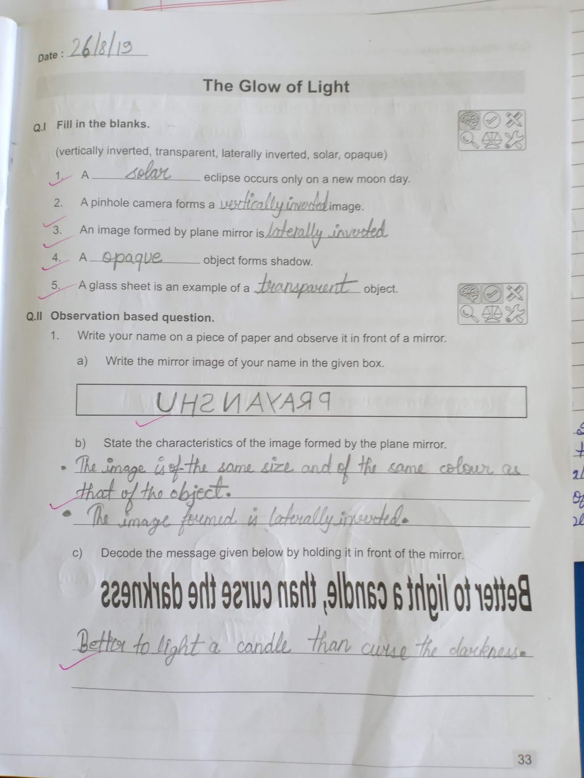 Science The Glow of light (notebook and workbook)