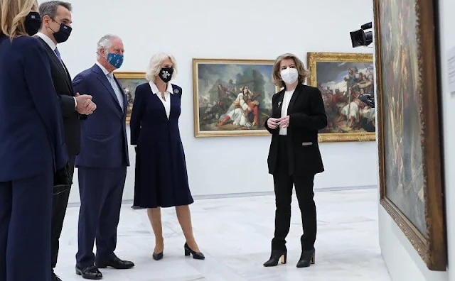 Prince Charles, Duchess of Cornwal, Prime Minister Kyriakos Mitsotakis, Mareva Grabowski and President Katerina Sakellaropoulou