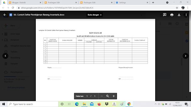 Contoh Format Daftar Peminjaman Barang Inventaris