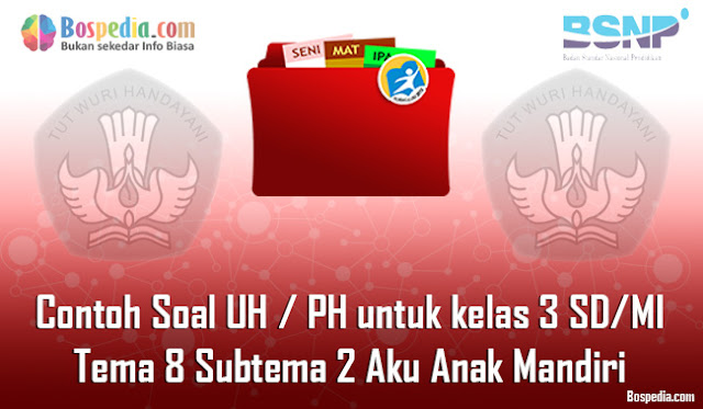 Contoh Soal UH / PH untuk kelas 3 SD/MI Tema 8 Subtema 2 Aku Anak Mandiri