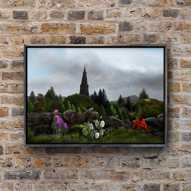 Fall Wall artwork by Mark Taylor, flowers, dry stone wall