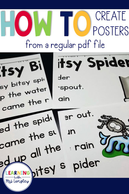 This blog post will show you how I print poster sized resources for my classroom at a fraction of the cost of education stores. Print any regular PDF into a classroom resource for your elementary, preschool, or kindergarten classroom. 