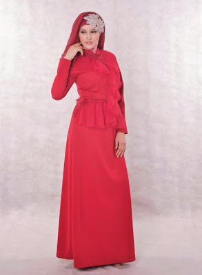 baju pesta muslimah merah