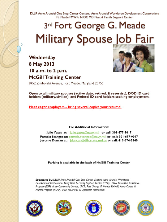 3rd Fort G. Meade Military Spouse Job Fair Fort Meade, MD