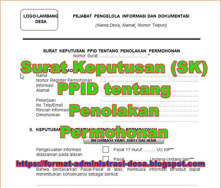 Surat Keputusan Ppid Tentang Penolakan Permohonan Format