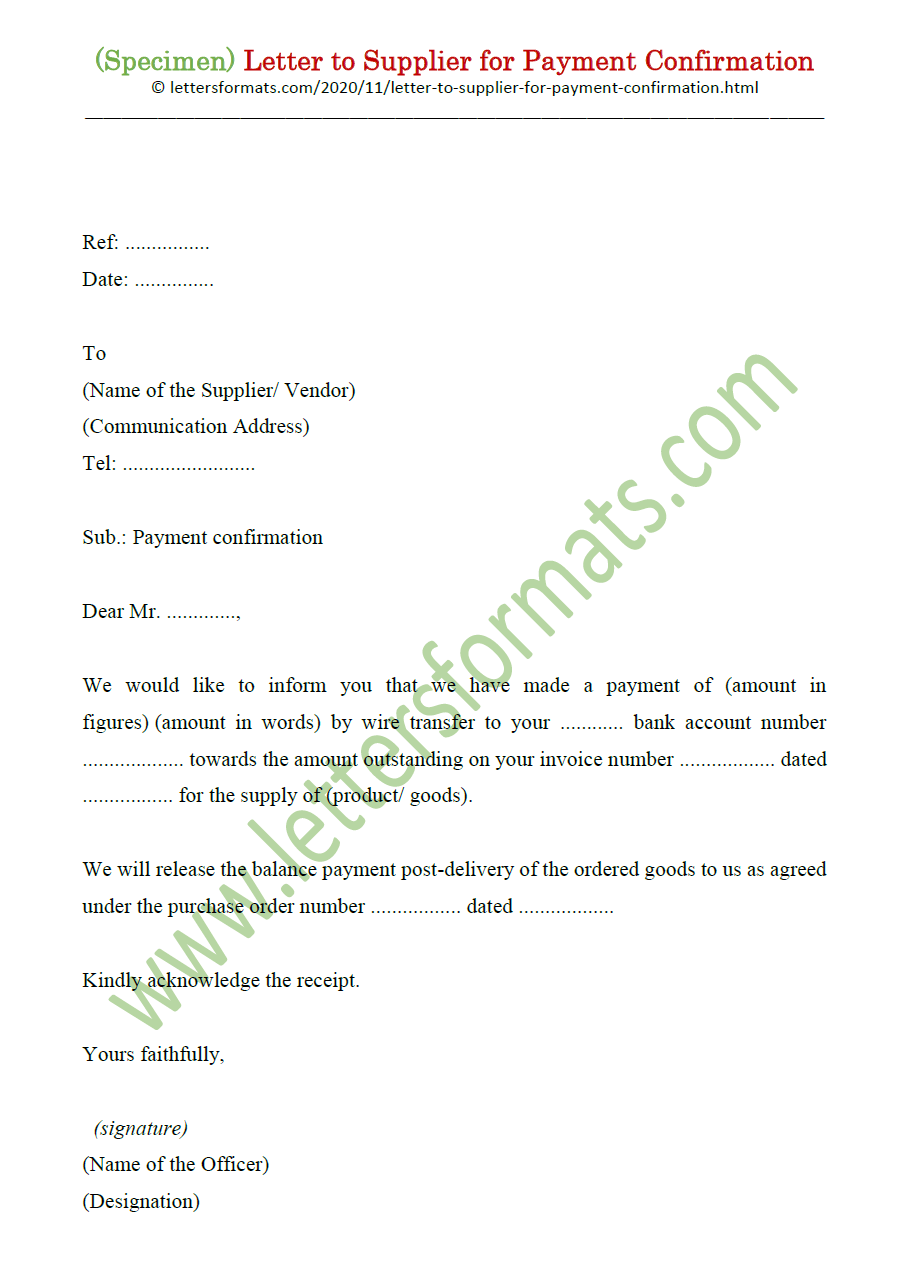 Letter to Supplier for Payment Confirmation (Template)