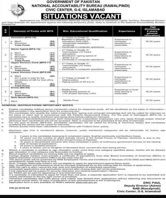 Pakistan Govt NAB Jobs 2021  NAB jobs March Application   Latest Forms NAB