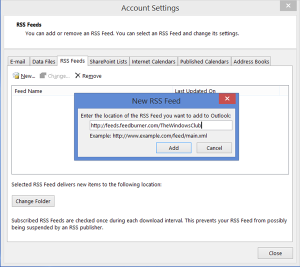 Outlook에 RSS 피드 추가