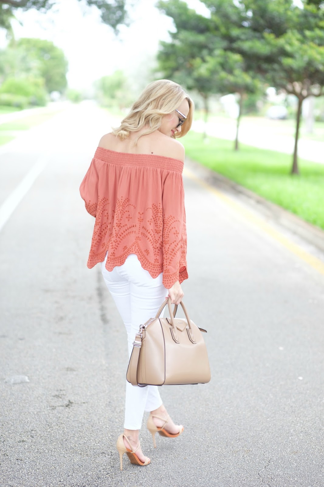 Orange off the shoulder and the best white jeans on sale | A Spoonful ...