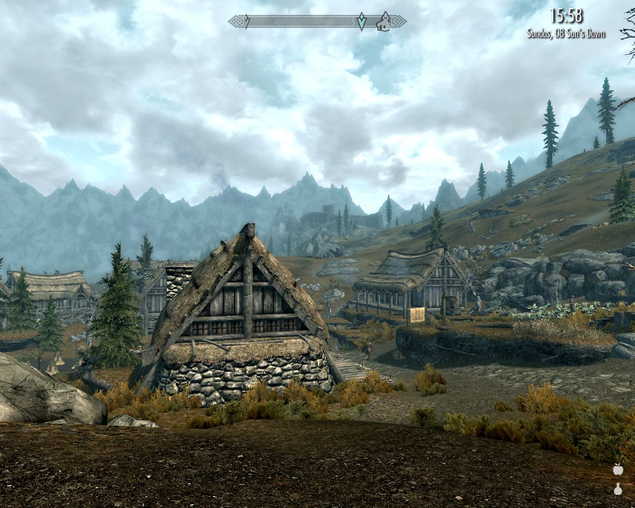 gentle slope descends to the houses and main street of Roriksted