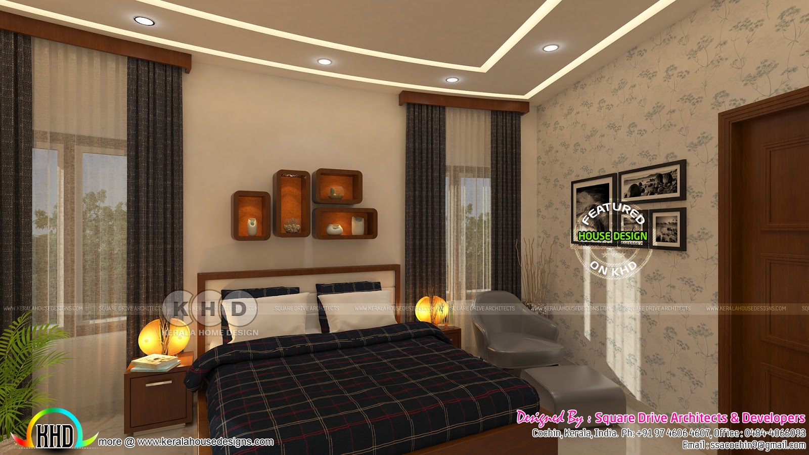 Bedroom and bathroom interiors - Kerala home design and floor plans