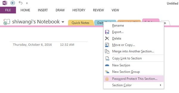 รหัสผ่านป้องกัน OneNote Notebook