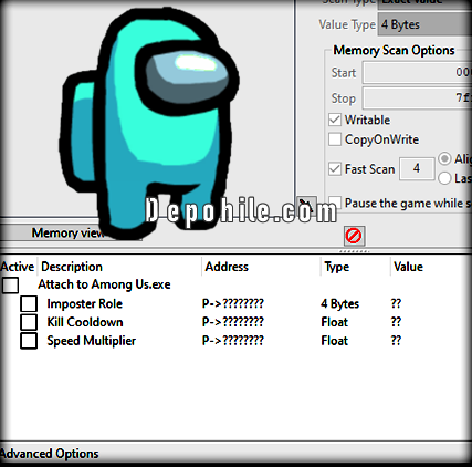 Among Us Steam Imposter, Bekleme Süresi Hilesi Cheat Engine