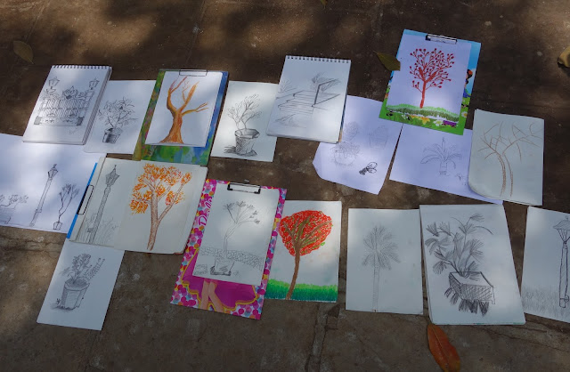 Some of the artworks created by the children during the Outdoor Sketching Workshop at Mumbai on 7th June 2015