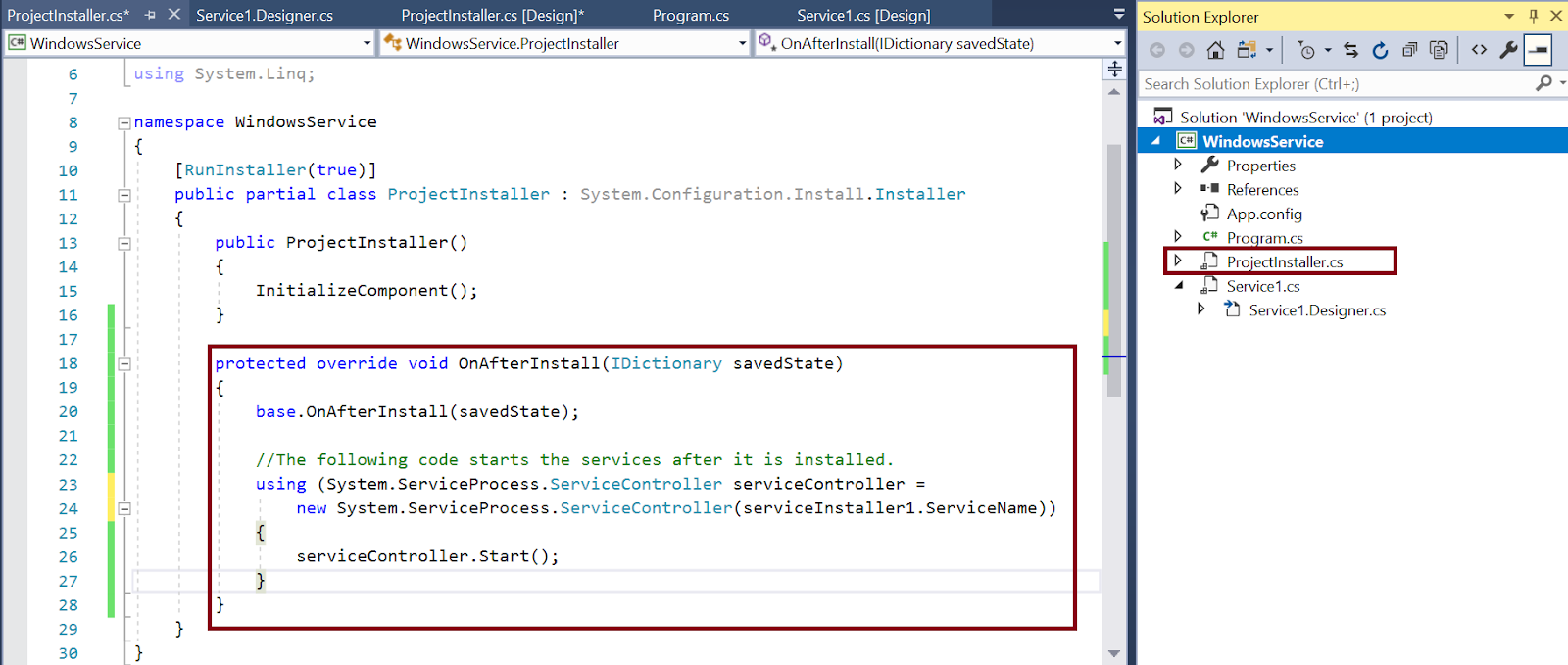 How to Start Windows Service Automatically after Installation in C